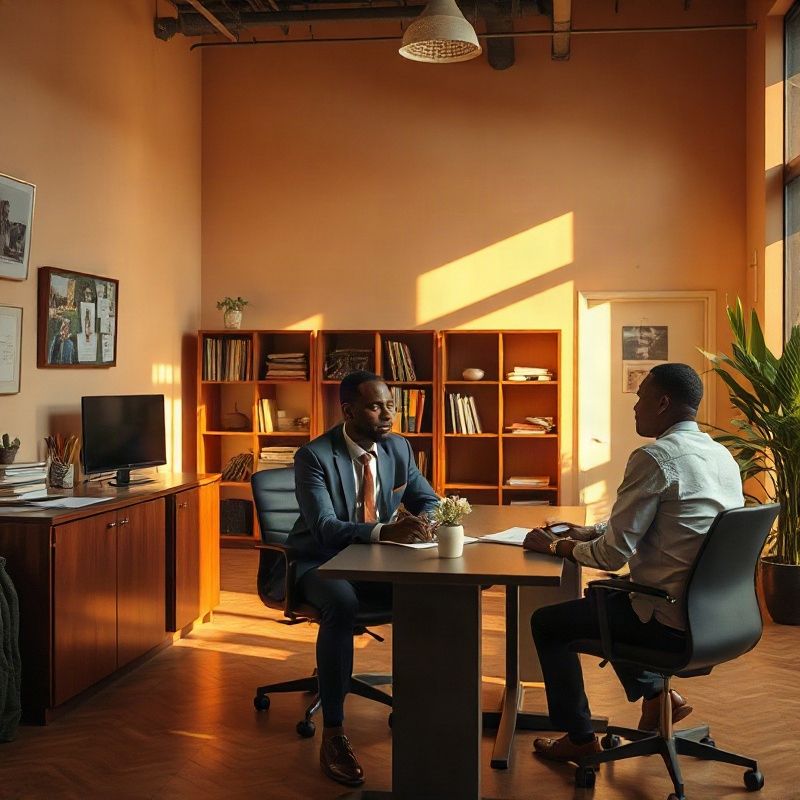 Advisor and client meeting at a desk in the Orbitpecho office